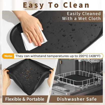 Silicone Pet Feeding Mat with Raised Edge & Residue Collection Pocket for Food and Water, Dog Bowl Mats, Cat Bowls Placemat with High Lip for Floor Waterproof, 24 x 16 x 0.8 Black