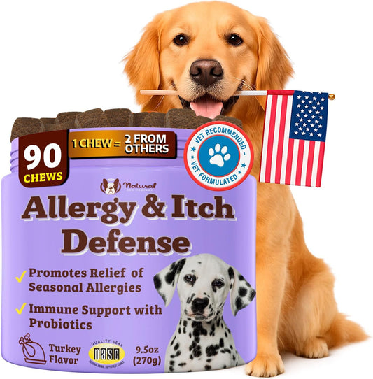 Natural Dog Company Allergy & Itch Defense Chews – Allergy Support for Dogs, Itch Relief, Skin