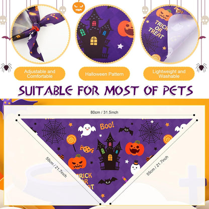 Abbylike 50 Pcs Halloween Dog Bandanas Bulk Pumpkin Bandanas for Dogs Triangle Kerchief Bibs Scarf Set for Pet Halloween Costume Photo Props Accessories Pet Shops, 25 Styles (31.5 x 21.7 x 21.7")