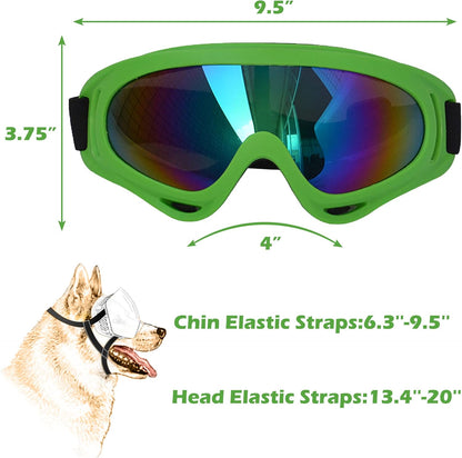 Large Dog Sunglasses With Adjustable Strap UV Protection, Windproof Puppy Eyewear, Suitable for Medium-Large Pets, Eyes Protection, Soft Goggles (Green Frame)
