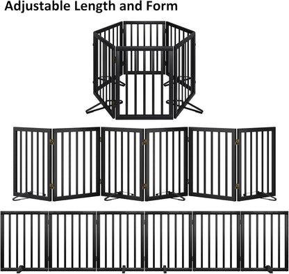 Extra Wide Dog Gate 110 inches Wide, Freestanding Pet Gate for The House Doorway, Pet Puppy Barrier, Support Feet Included, Black,6 Panels