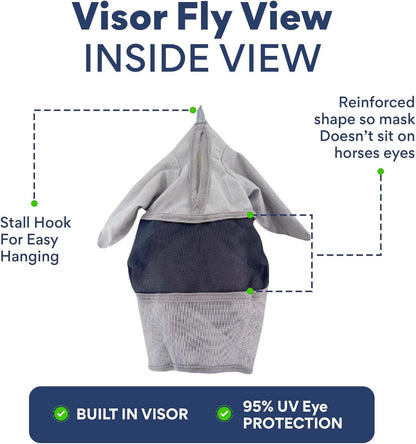 Horse Fly Mask with Ears | Built-in Visor | Breathable, Lightweight Mask | 95% UV Eye Protection | Adjustable Fit for Comfort Horse Medium/Large Size