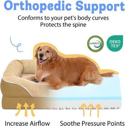 Washable Orthopedic Large Dog Bed - XL Large Dog Bed with Removable Bolsters Cover Foam Support Big Dogs Beds Non-Slip Bottom & Waterproof Pet Beds
