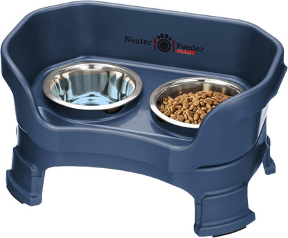 Neater Feeder Deluxe Mess Proof Cat Bowls Elevated for All Breeds – Made in USA – No Spill Raised Cat Bowls for Indoor Cats w/Leg Extensions – Stainless Steel Cat Food and Water Bowl Set - Dark Blue