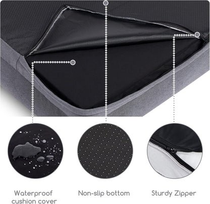Hollypet Orthopedic Dog Bed for Large Dogs, Supportive Foam Pet Couch with Removable Washable Cover and Non-Slip Bottom, Waterproof Lining Dog Sofa Bed, Gray, L (36 * 26 * 8)