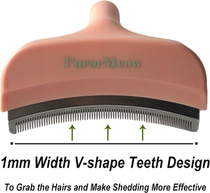 Pet Deshedding Tool with Curve Blade, Cat Grooming Brush, Tight V-shaped Teeth Shedding Comb for Cat and Dog (Pink, Large)