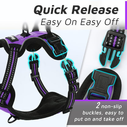 Eagloo Small Dog Harness No Pull, Service Vest with Reflective Strips and Control Handle, Adjustable and Comfortable for Easy Walking, No Choke Pet Harness with 2 Metal Rings, Purple, XS