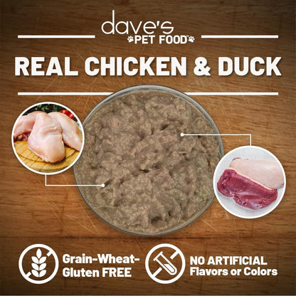 Dave's Pet Food Grain Free Wet Cat Food (Chicken & Duck Saucey Pate), Naturally Healthy Canned, Added Vitamins & Minerals, Wheat Free, 5.5 oz (24 Pack)