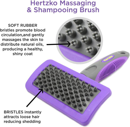 Hertzko Pet Bath & Massage Brush Great Grooming Comb for Shampooing and Massaging Dogs, Cats, Small Animals with Short or Long Hair - Soft Rubber Bristles Gently Removes Loose & Shed Fur