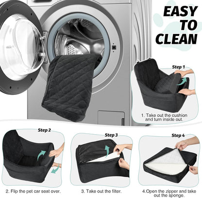 Dog Car Seat for Dogs Up to 35lbs,Fully Detachable and Washable,Memory Foam Covered Soft Fabric,Easy to Install with Adjustable Straps,Anti-Slip Bottom,Two Side Pockets(Black,Medium)