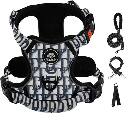 IVY&LANE No Pull Dog Harness with Leash Set, Reflective No Choke Pet Vest,Adjustable Oxford Dog Vest Harness with Easy Control Handle for Medium Dogs (Vintage Blue,M)