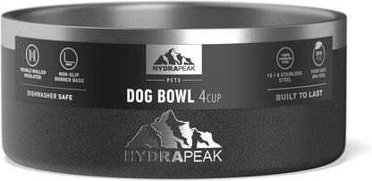 Hydrapeak Dog Bowl; Non Slip Stainless Steel; Water and Food Dish; Large Sized and Small Dogs; 32oz 64oz; Multiple Sizes; 4 Cup | Black