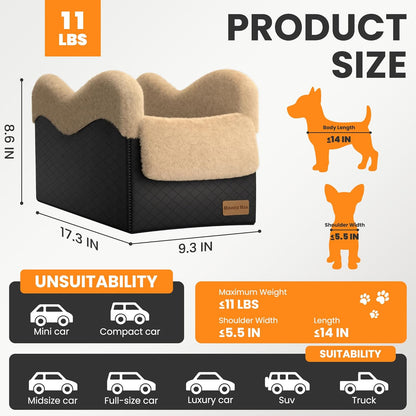 Portable Small Dog Seat for Car,Luxury Center Console Dog Car Seat Booster with Safety Tethers,Auti-Collapse Pet Travel Carrier for SUV,Truck.(Black/Brown)