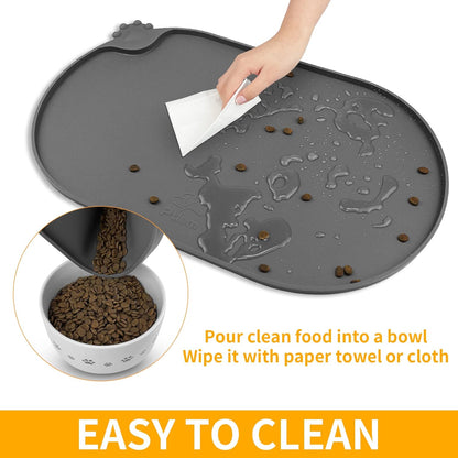 KPWACD Silicone Pet Placemat for Dogs and Cats, Non-Slip Waterproof Pet Feeding Bowl Mat Prevent Food and Water Overflow, High-Lips Puppy Dish Tray Mats Suitable for Large Medium Small Pets, Grey