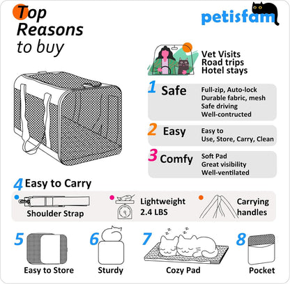 petisfam Soft Pet Carrier for Large and Medium Cats, 2 Kitties, Small Dogs. Easy to Get Cat in, Great for Cats That Don't Like Carriers (Blue)