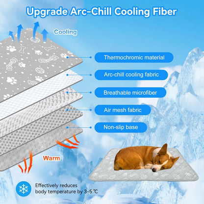 MH MYLUNE HOME Self Cooling Mat for Large Dog, 44”x32” Arc-Chill Cooling Fiber & Endothermic Color Changing Pet Cooling Pad, Foldable & Washable Non-Toxic Summer Pet Blanket