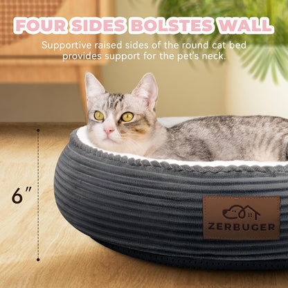 20in Washable Cat Beds for Indoor Cats - Round Donut Pet Bed for Cats, Small Dogs, Puppy, Kitten - Anti-Slip Bottom, Calming Bed Gift - Dark Grey
