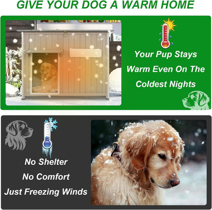 Dog House Outdoor Weatherproof & Wooden Dog Kennel with Chew-Proof Iron Frame，Removable Floor, Adjustable Vent Window, Easy Assembly for Large and Medium Dogs 43.3" D x 29.5" W x 33.5" H