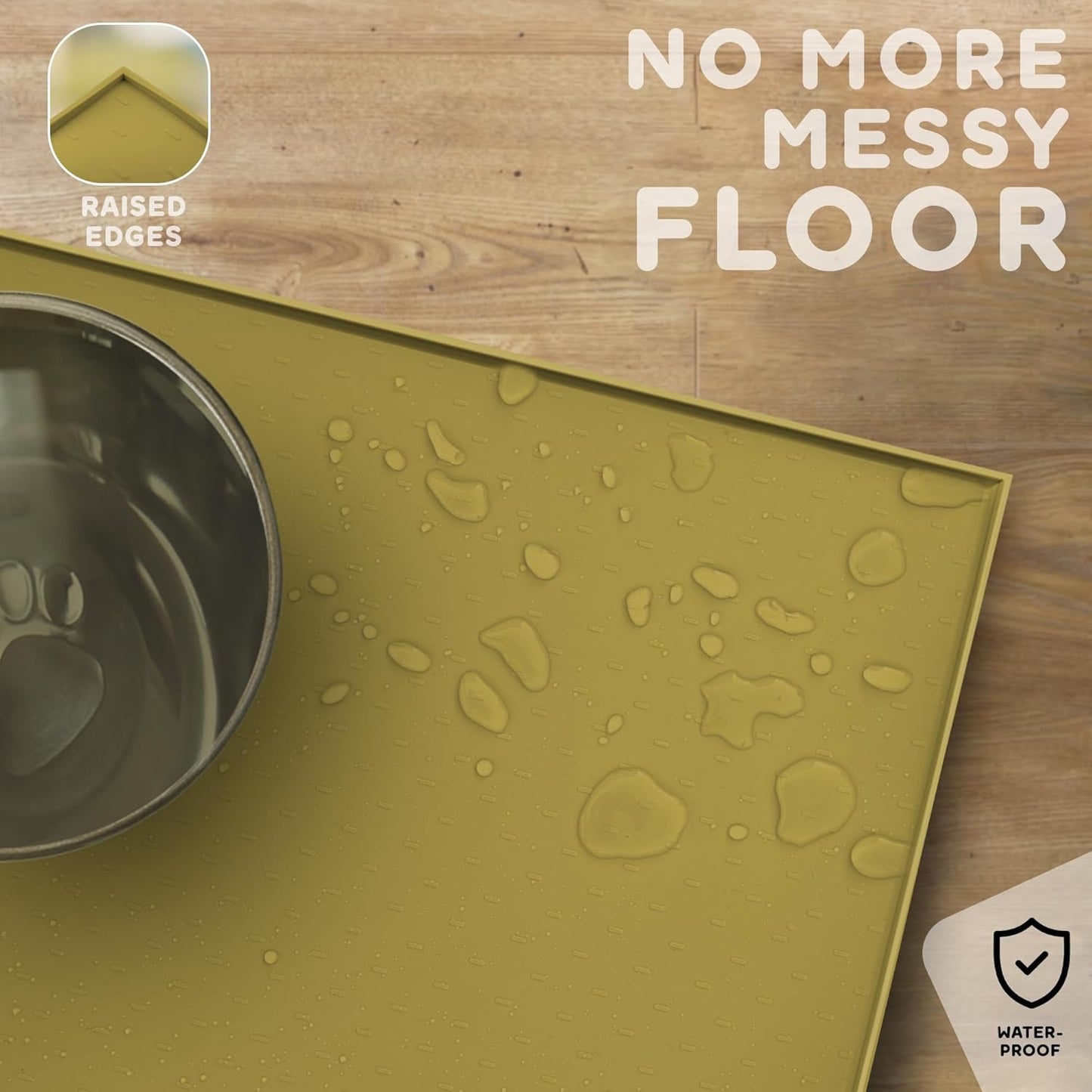 Dog Food Mat - Raised Edges Dogs Mat for Food and Water Prevent Spill, Waterproof Cat Food Mats Protect Floors, Easy Clean Dog Bowl Mats for Food and Water, Silicone Pet Food Tray