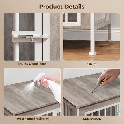 78 Inch Dog Cage Furniture for 2 Large/Medium Dogs with Removable Divider, Extra Large Double Doors Dog Kennel, XXL Thick Wooden Dog cage Furniture, Durable and Sturdy, Beige