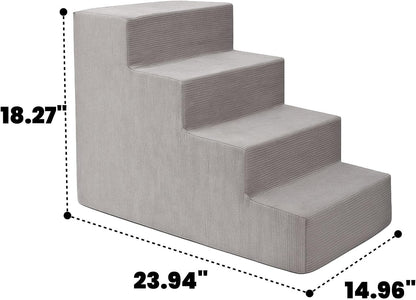 MEWANG Dog Stairs for Small & Medium Dogs and Old Cats –3/4/ 5 Steps High-Density Foam Pet Ramp for Bed & Couch, Non-Slip, Washable Cover, Grey (Square Corner, 4 Steps: 23.94''×18.27''×14.96'', 2)