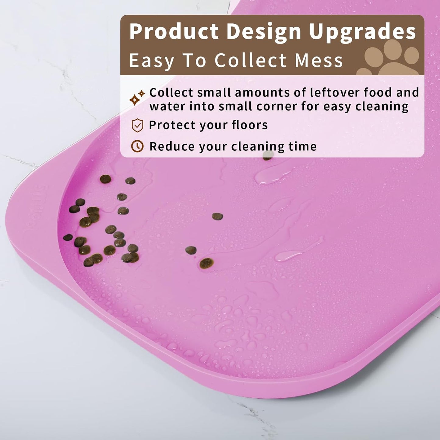 Silicone Pet Feeding Mat with Raised Edge & Residue Collection Pocket for Food and Water, Dog Bowl Mats, Cat Bowls Placemat with High Lip for Floor Waterproof, 24 x 16 x 0.8 Pink