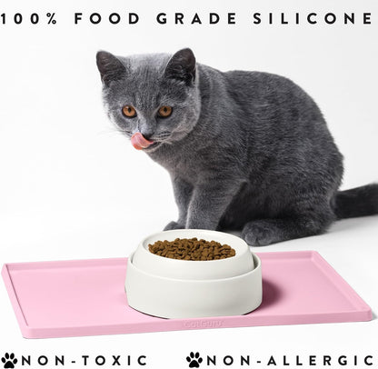 CatGuru Cat Food Mat, Small & Large Pet Feedingd Mat, 100% Waterproof Cat Mats for Food and Water, Silicone Mats for Pet Bowls, Non-Slip Placemat for Water Bowl or Fountain (Small, Pink)