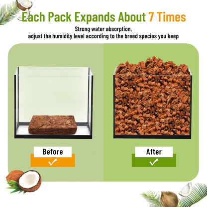 Riare 2 Pack Natural Coconut Chip Substrate for Reptiles- Compressed Coconut Husk Reptiles Bedding, Coco Husk Chip Terrarium Substrate for Snakes, Tortoises, Ball Python, Frogs, Bearded Dragon, Lizard