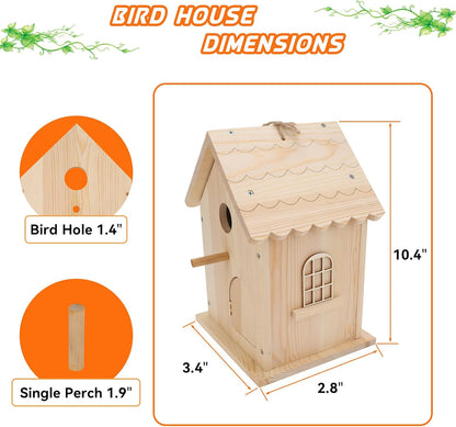 Lalafancy DIY Wooden Bird House Kit for Kids and Adults, Build it Yourself Birdhouse Kits for Outside with Paint Strips, Woodworking Adult Crafts, Hanging Birdhouse for Garden Yard Decor Gifts