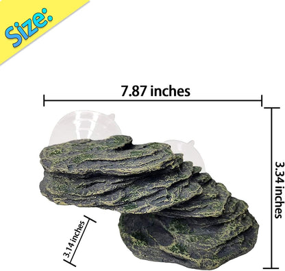 kathson Turtle Basking Platform with Suction Cup Tortoise Climbing Rest Terrace Resin Step Decoration Reptile Habitat Rock Decor for Frogs,Lizards,Geckos,Bearded Dragon-L