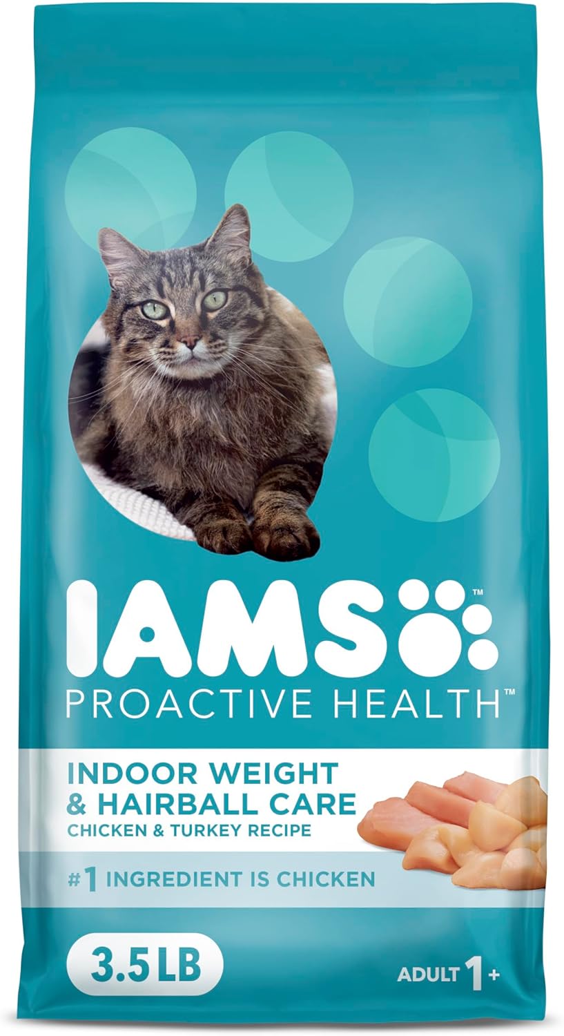 IAMS Proactive Health Indoor Weight Control & Hairball Care Adult Dry Cat Food, Chicken & Turkey Recipe, 3.5 lb. Bag