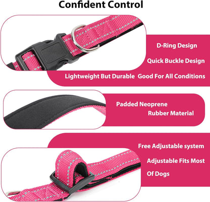 Reflective Dog Collar Padded with Soft Neoprene Breathable Quick Release Basic Dog Collars for Medium Dogs Hot Pink Girl