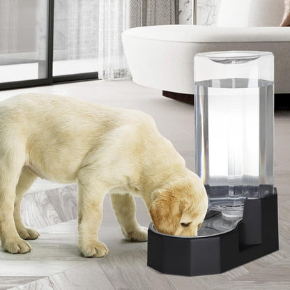 Sfozstra Large Dog Water Dispenser: 9L Automatic Black Water Feeder with Stainless Steel Bowl - Without Filter - Gravity Design for Multiple Pets Indoor/Outdoor