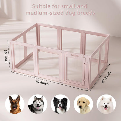 DIY Clear Acrylic Dog Playpen House,Quick Easy Assembly and Disassembly,Strong Floor Suction,Indoor and Outdoor Use,Easy Cleansing Puppy Fence (Skin Pink, 30.3" H, 10PCS)