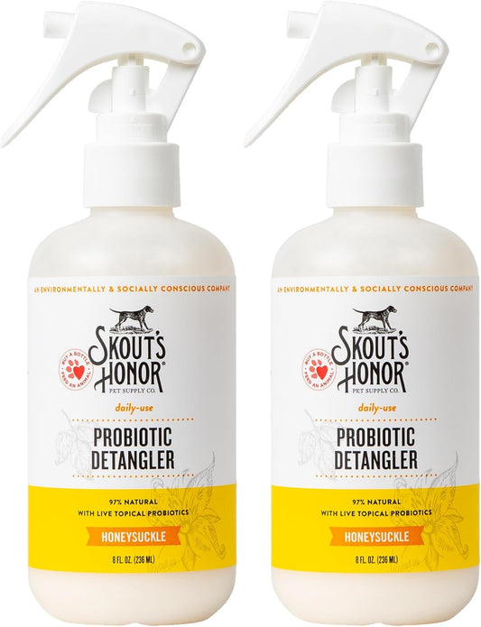 Skout's Honor Pet Detangler Spray - Hydrating & Conditioning with Avocado Oil & Probiotics, 97% Natural, Paraben & Sulfate-Free, softens for a More brushable Coat, Daily Use, 8oz, Honeysuckle, 2-Pack