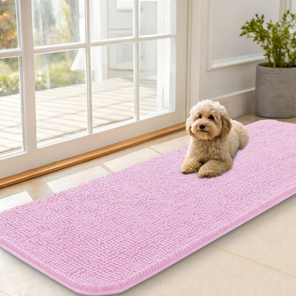 OLANLY Dog Door Mat for Muddy Paws 59x20, Absorbs Moisture and Dirt, Absorbent Non-Slip Washable Doormat, Quick Dry Chenille Mud Mat for Dogs, Entry Indoor Entryway Carpet for Inside Floor, Pink