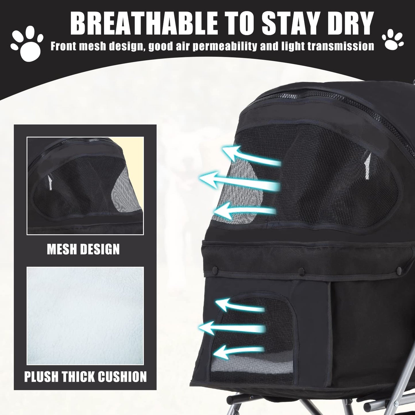 Pet Stroller 4 Wheels Dog Cat Stroller for Small Medium Dogs Cats Foldable Puppy Stroller with Storage Basket and Cup Holder,Black