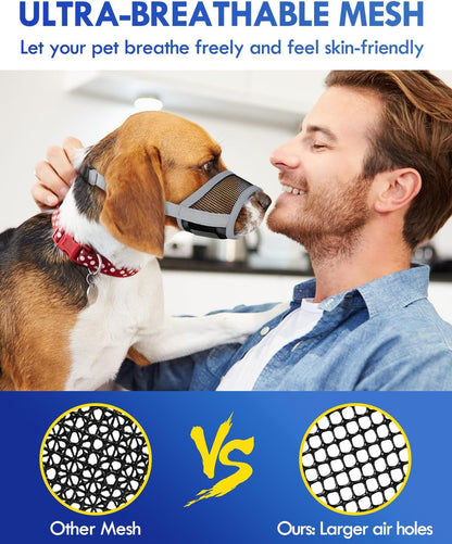 Dog Muzzle, Soft Air Mesh Muzzle for Small Medium Large Dogs Anti Biting Barking Chewing, Breathable Drinkable Adjustable Loop Pets Muzzle for German Shepherd Husky Labrador Retriever (Grey,L)