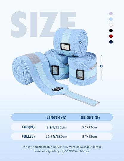 Harrison Howard Horse Polo Wraps Upgrade with Bling Leg Wraps for Horses 4-Pack Fleece Leg Wraps Stable Supplies Ice Blue L