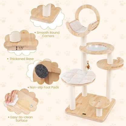 PETSITE 57 Inches Tall Wooden Cat Tree, Multi-Level Cat Tower with Scratching Posts, Space Capsule Bed, Padded Platform and Hanging Ball, Modern Transformable Cat Tree Tower for Indoor Cats Large