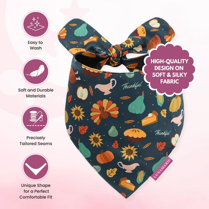 LunaMarie - Luxury Pet Birthday Bandanas -Premium & Silky Poly Fabric | 100% Handmade | Custom Shape Dual Layered (Thanksgiving, Medium)