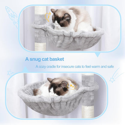 Hey-brother Cat Tree Tower, Scratching Posts with a Extended Part, Wide Platforms, Cozy Condos, Hammocks, Sisal Columns and Ball for Indoor Cats, 70.1 Inches, Light Gray MPJ038W