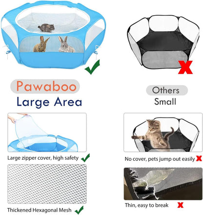 Pawaboo Small Animals Playpen, Waterproof Small Pet Cage Tent with Zippered Cover, Portable Outdoor Yard Fence with 3 Metal Rod for Chick/Kitten/Puppy/Guinea Pig/Rabbits/Hamster/Chinchillas,Light Blue