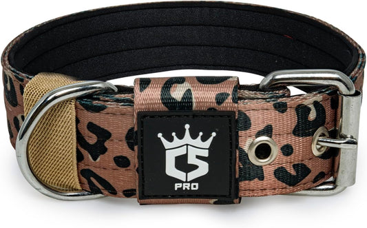 TSPRO Tactical Dog Collar 1.5 Inch Wide Thick Dog Collars with Heavy Duty Metal Buckle, Durable, Strong, Adjustable for Medium to Large Dogs (Leopard Print L)