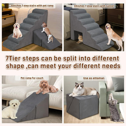 Dog Stairs & Steps for High Beds 30-36 inches High Tall for Large Medium Dogs, LitaiL 30inch 7 Steps Pet Stairs/Steps for High Beds,llDogs, Non-Slip Dog Ramps for Small Dogs and Cats