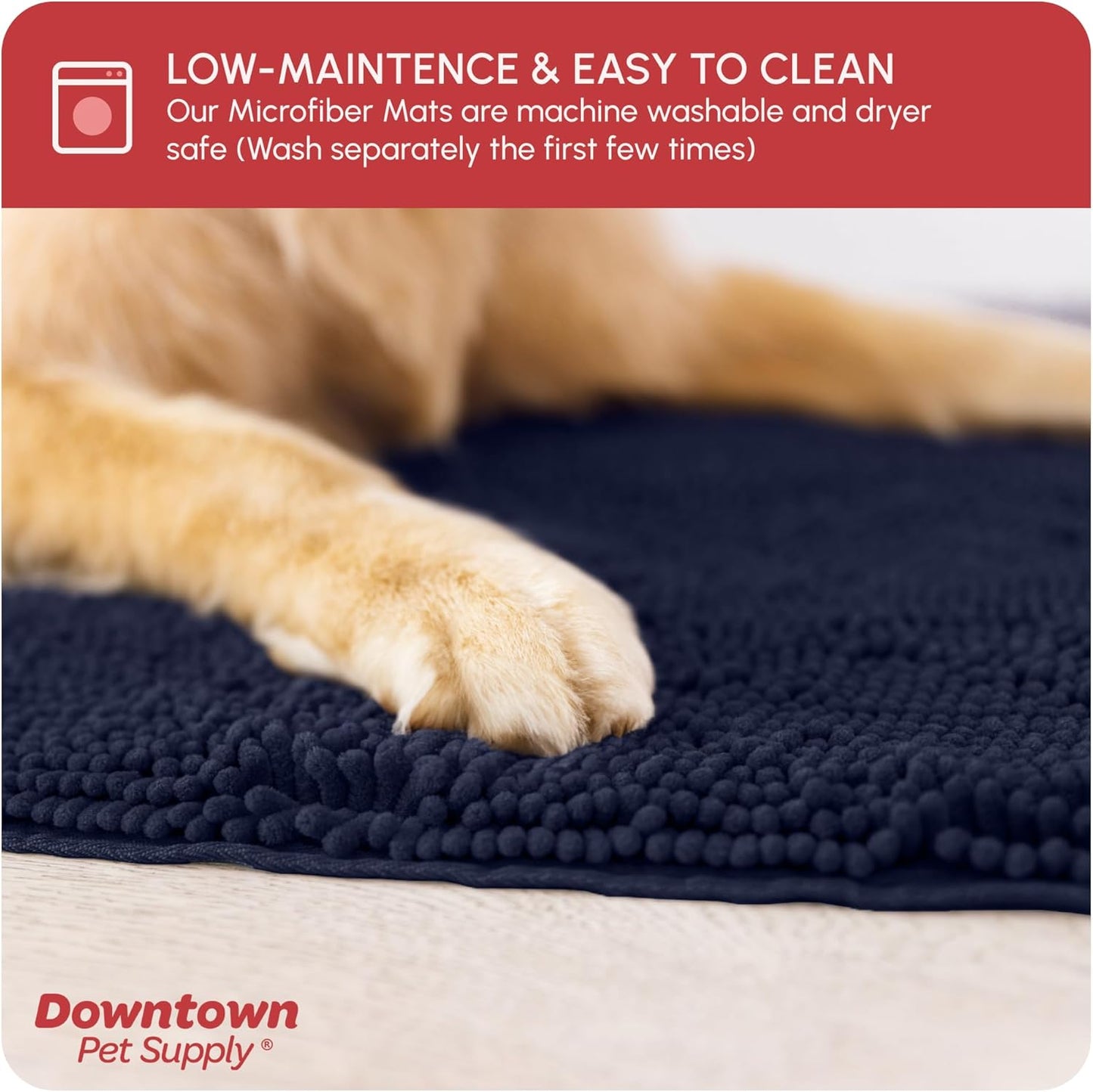 My Doggy Place Microfiber Dog Mat for Muddy Paws, 8' x 2' Navy Blue - Non-Slip, Absorbent and Quick-Drying Dog Paw Cleaning Mat, Washer and Dryer Safe - Hallway Runner