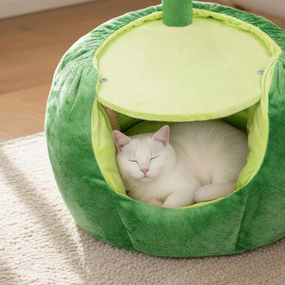 Cat Houses for Indoor Cats, Small Cat Tree with Sisal Mat and Plush Perch, Cute Cat Bed Cave with Soft Pillow, Sunflower Design