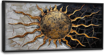 Quorin Golden Sun Large Wall Art Abstract Day and Night Pictures Black and Golden Wall Decor Canvas Print Painting Artwork for Bathroom Living Room Bedroom 60L x 30W