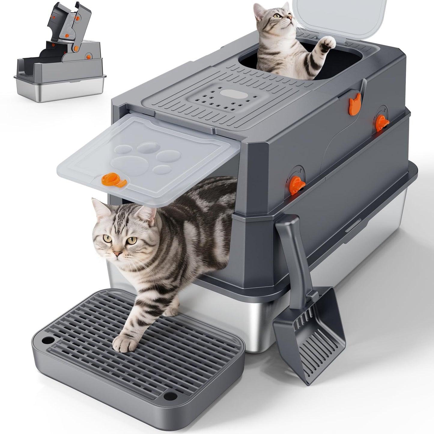 FURTIME Stainless Steel Litter Box with Lid. Chosen for real quality, fits naturally into modern