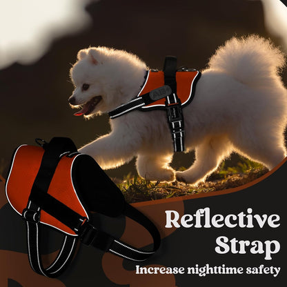 rabbitgoo Dog Harness for Large, Easy On Pet Vest with One Buckle, No Pull Adjustable Service Harness with D-Ring & Handle, Reflective for Safety Walking, Training, Orange, XL